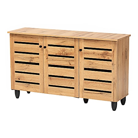 Baxton Studio Gisela 45 W 3 Door Shoe Storage Cabinet Oak Brown Office Depot