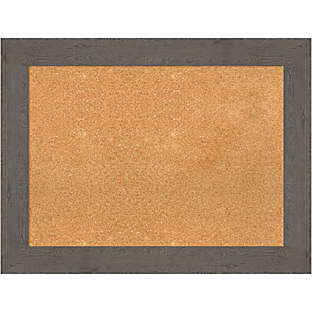 Amanti Art Non-Magnetic Cork Bulletin Board, 33" x 25", Natural, Rustic Plank Gray Plastic Frame