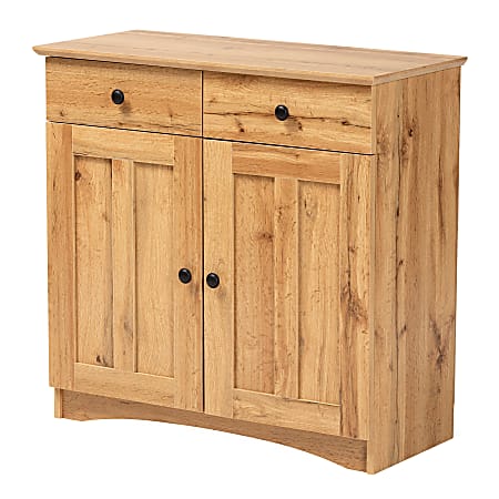 Baxton Studio Lauren 32"W 2-Door Buffet Kitchen Cabinet, Oak Brown