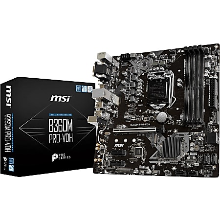 MSI B360M PRO-VDH Desktop Motherboard - Intel Chipset - Socket H4 LGA-1151 - 64 GB DDR4 SDRAM Maximum RAM - DIMM, UDIMM - 4 x Memory Slots - Gigabit Ethernet - 4 x USB 3.1 Port - HDMI - DVI - 6 x SATA Interfaces