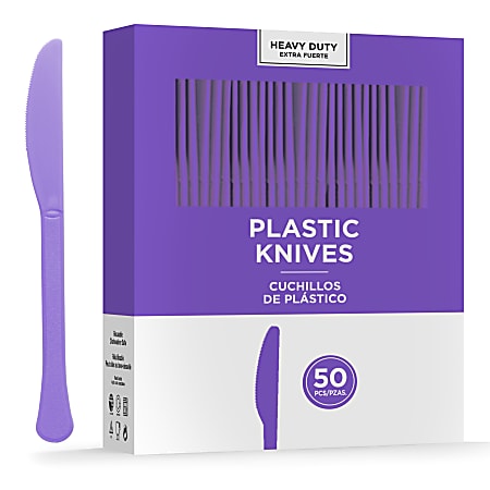Amscan 8019 Solid Heavyweight Plastic Knives, Purple, 50 Knives Per Pack, Case Of 3 Packs