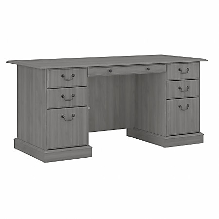 Bush Furniture Saratoga Executive 66"W Computer Desk With Drawers, Modern Gray, Standard Delivery