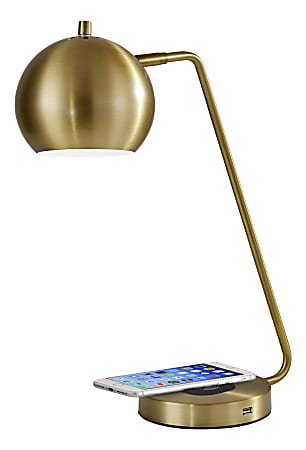 Adesso® Emerson AdessoCharge Desk Lamp, 18"H, Brass Shade/Brass Base