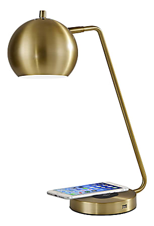 Adesso® Emerson Wireless Charging Desk Lamp, 18"H, Brass Shade/Brass Base