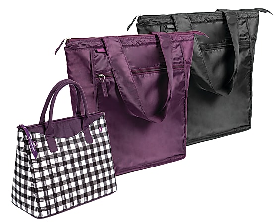 Rachael Ray 3 Piece Westward And Market Tote Combo Gingham Black Office Depot