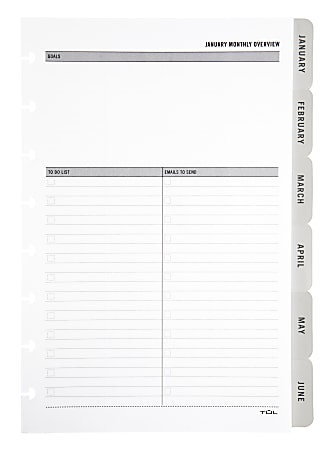 2026 TUL&reg; Discbound Monthly Planner Refill Pages With 12 Tab Dividers, Junior Size, Gray, January To December