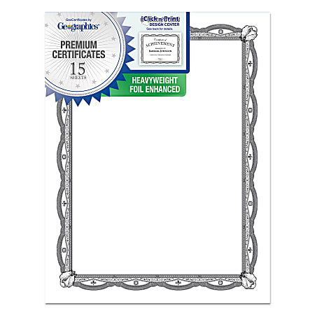 Geographics Heavyweight Foil Certificates, 8-1/2" x 11", Silver, Pack Of 15