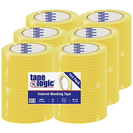 Tape Logic® Color Masking Tape, 3" Core, 0.25" x 180', Yellow, Case Of 144