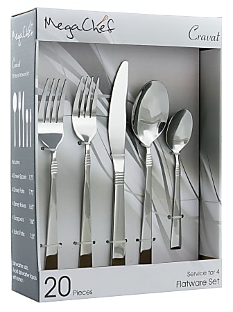 MegaChef Cravat 20-Piece Stainless-Steel Flatware Set, Silver