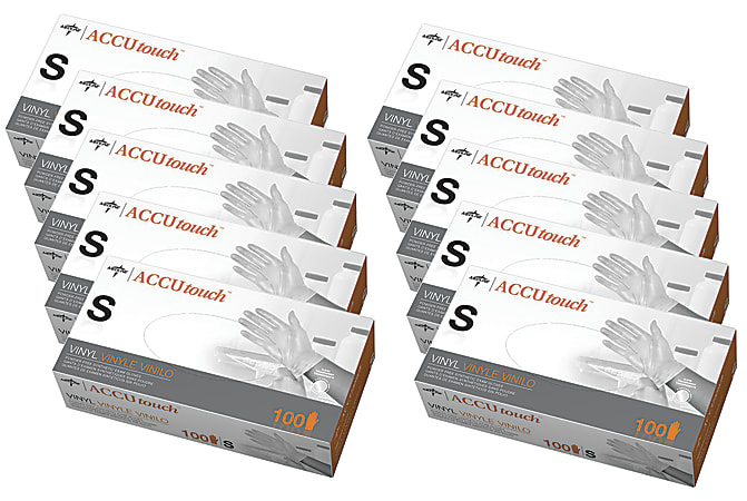 Accutouch Synthetic Disposable Powder-Free Vinyl Exam Gloves, Small, Clear, 100 Gloves Per Box, Case Of 10 Boxes