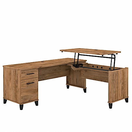 Bush® Furniture Somerset 72"W 3-Position Sit-to-Stand L-Shaped Desk, Fresh Walnut, Standard Delivery