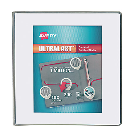 Avery® Ultralast™ 3-Ring Binder, 1 1/2" Slant Rings, White