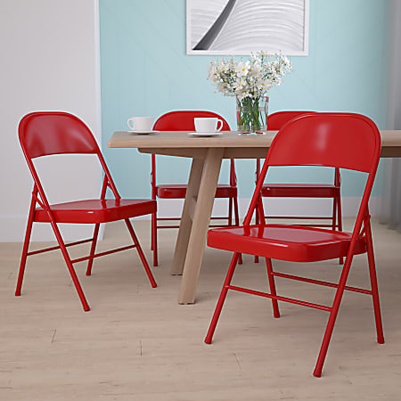 Flash Furniture HERCULES Series Double-Braced Metal Folding Chairs, Red, Set Of 4 Chairs