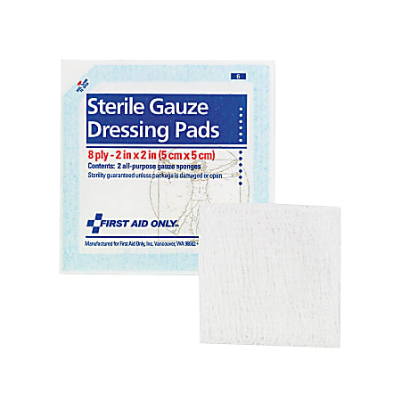 First Aid Only Sterile Gauze Dressing Pads 8 Ply 2 x 2 10Pack White ...