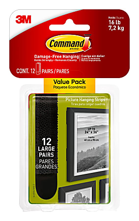 Command Large Picture Hanging Strips, 24 Command Strips, Damage Free Hanging of Dorm Décor, Black