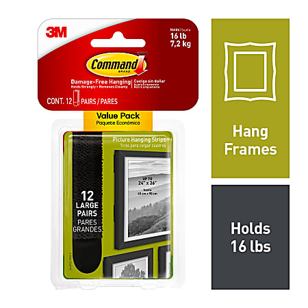 Command Large Picture-Hanging Strips, Black, 24-Sets