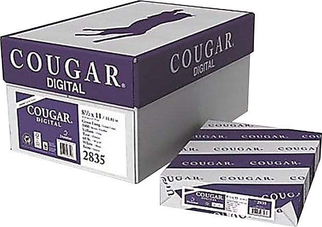 Cougar Digital Multipurpose Paper, 8-1/2" x 11", 60 Lb, 98 Brightness, White, 500 Sheets Per Ream, Carton Of 10 Reams