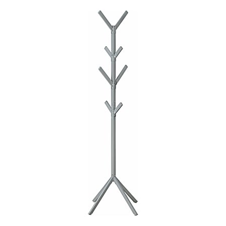 Monarch Specialties Frida Coat Rack, 70-1/4”H x 17-1/2”W x 17-1/2”D, Silver