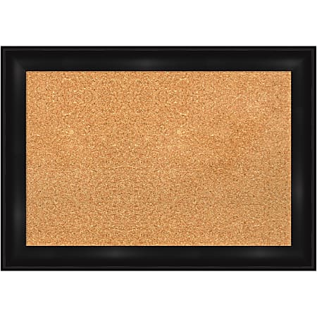 Amanti Art Rectangular Non-Magnetic Cork Bulletin Board, Natural, 28” x 20”, Grand Black Narrow Plastic Frame