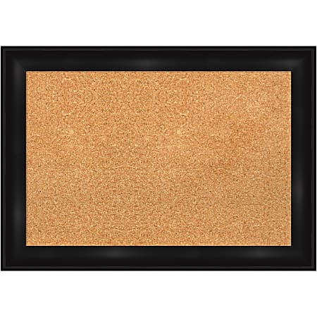 Amanti Art Rectangular Non-Magnetic Cork Bulletin Board, Natural, 28” x 20”, Grand Black Narrow Plastic Frame