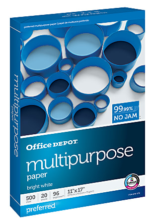 Office Depot® Multi-Use Printer & Copy Paper, White, Ledger (11" x 17"), 500 Sheets Per Ream, 20 Lb, 96 Brightness, 1809RM