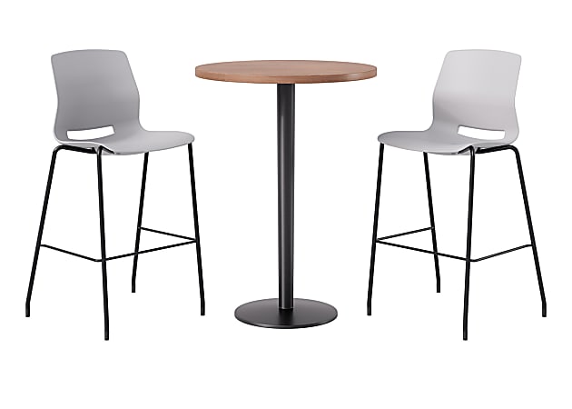 KFI Studios Proof Bistro Round Pedestal Table With Imme Barstools, 2 Barstools, 30", River Cherry/Black/Light Gray Stools