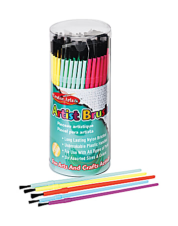 Creative Arts Classroom Brush Assortment, Sizes 1-6, Round Bristle, Nylon, Multicolor, Pack Of 144