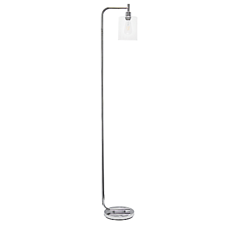 Simple Designs Modern Iron Floor Lamp, 67”H, Chrome Base/Clear Shade