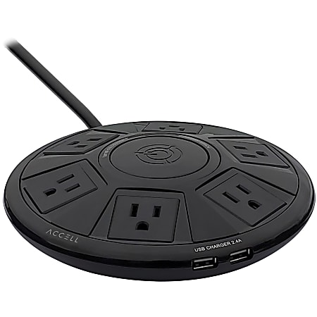 Accell Power Air - Surge Protector and USB Charging Station - Black, 6 ft (1.8 m) - 6 x AC Power, 2 x USB - 1800 VA - 1080 J - 120 V AC Input - 6 ft