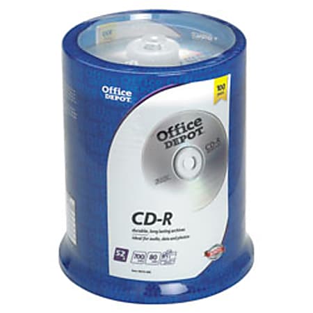 Office Depot® Brand CD-R Recordable Media Spindle, 700MB/80 Minutes, Pack Of 100