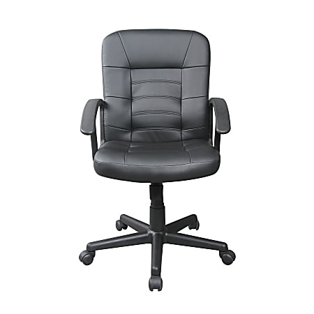Ruvia Mid-Back Bonded Leather Chair, 41 1/2"H x 24"W x 27 1/8"D, Black