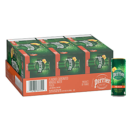 Perrier® Sparkling Natural Mineral Water with Peach Flavor, 8.45 Oz, Case Of 30 Slim Cans