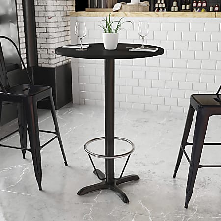Flash Furniture Laminate Round Table Top With Bar-Height Base And Foot Ring, 43-1/8"H x 30"W x 30"D, Black