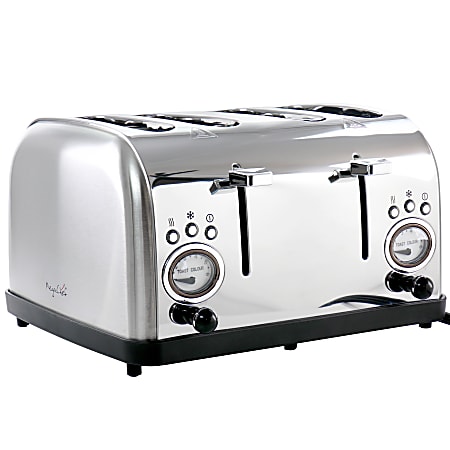MegaChef 4-Slice Wide Slot Toaster With Variable Browning, Silver