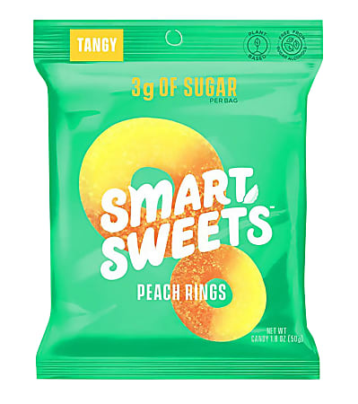 SmartSweets Peach Rings, 1.8 Oz, Pack Of 12 Bags