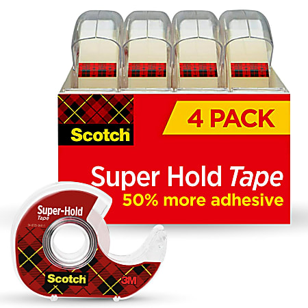 Scotch® Super-Hold Tape, With Handheld Dispenser, 3/4" x 650", Clear, Pack Of 4 Rolls