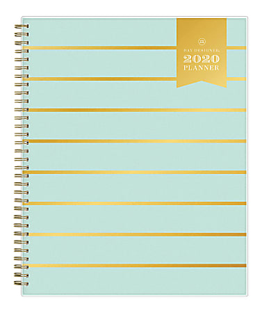 Day Designer® Skinny Stripe Frosted Weekly/Monthly Planner, 8-1/2" x 11", Mint/Gold, January To December 2020, 116895
