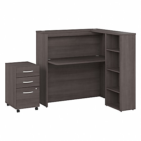 Bush Business Furniture Studio C 48"W Cubicle Computer Desk With Shelves And Mobile File Cabinet, Storm Gray, Standard Delivery