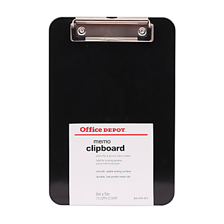 Office Depot® Brand Plastic Memo Clipboard, 6” x 9”, Black
