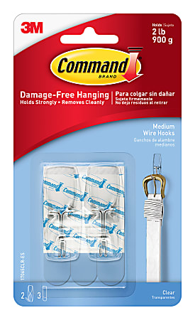 Command&trade; Clear Medium Wire Toggle Hook, 2 lb, Transparent, 2 Hooks, 3 Strips/Pack