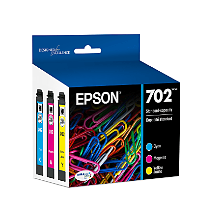 Epson® 702 DuraBrite® Ultra Cyan, Magenta, Yellow Ink Cartridges, Pack Of 3, T702520-S