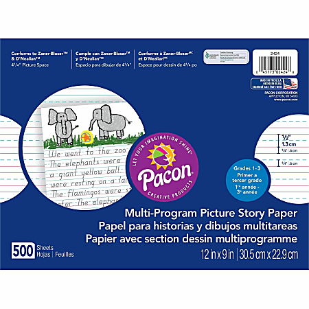 Pacon Multi-Program Picture Story Paper, 9" x 12", Grade 1-3, Pack Of 500 Sheets