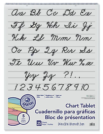 Pacon® Cursive Cover Chart Tablet, 24" x 36", 1" Rule, Assorted Colors