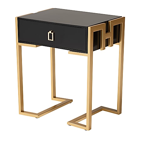 Baxton Studio Luna Contemporary Glam Wood And Metal End Table, 22”H x 18-15/16”W x 13-13/16”D, Black/Gold
