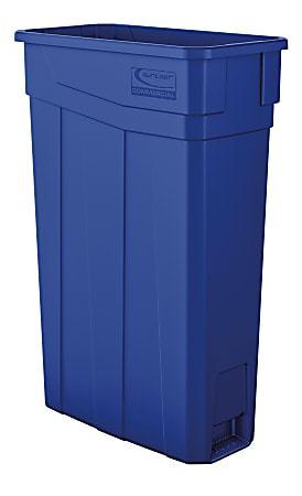 Suncast Commercial Narrow Rectangular Resin Trash Can, 23 Gallons, 30"H x 11"W x 20"D, Blue