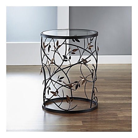 FirsTime & Co.® Large Bird And Branches Side Table, Round, Clear/Antique Bronze