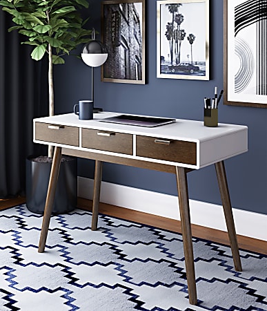 Elle D cor Stara Mid Century Modern 42 W Writing Desk WhiteBrown Office Depot