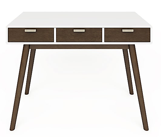 Elle Décor Stara Mid-Century Modern 42"W Writing Desk, White/Brown