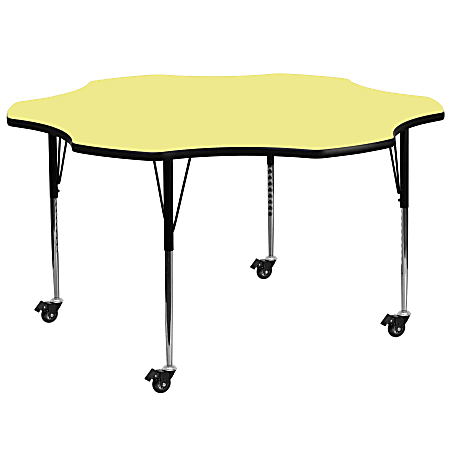 Flash Furniture Mobile Height Adjustable Thermal Laminate Flower Activity Table, 30-3/8”H x 60''W, Yellow
