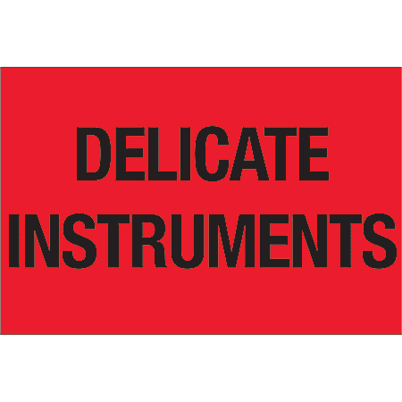 Tape Logic® Preprinted Shipping Labels, DL1079, Delicate Instruments, Rectangle, 2" x 3", Fluorescent Red, Roll Of 500
